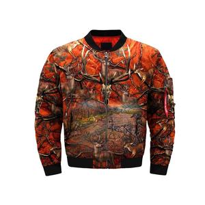 Chaqueta de Caza y Tiro con Cuello Mao, Estampado de Camuflaje Naranja en 3D, Transpirable, de Alta Calidad, con Cremalleras Largas - Product Image 2