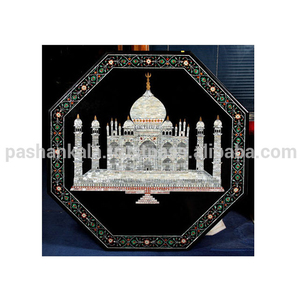 Magnifiques dessus de table basse en marbre noir octogonal incrusté du Taj Mahal - Product Image 1