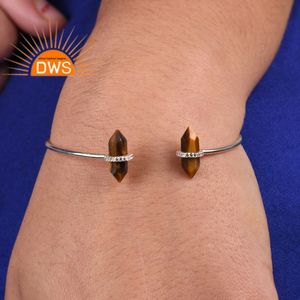 Trending-pulsera de plata de ley fina para mujer, brazalete ajustable de ojo de tigre Natural y Gema de CZ para mujer, fabricante de joyería - Product Image 5