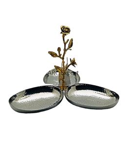 Cuenco pulido con espejo plateado de lujo con diseño de hojas, manijas de Color dorado, mesa decorativa para el hogar, aperitivos, postre y plato de comida - Product Image 2
