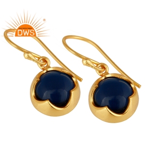 Pendientes colgantes chapados en oro y plata de ley hechos a mano, aretes de GEMA de corindón azul, joyería de plata certificada al por mayor - Product Image 2