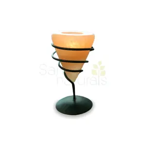 Natural Himalayan Cylindrical Salt Cone Shaped Tea Light Holder with Spiral Stand