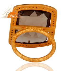 Handmade Gold Plated 925 Sterling Silver <b>Ring</b> Jewelry Manufacturer CZ Smoky <b>Quartz</b> Gemstone Prong Set <b>Ring</b> Jewelry - Product Image 3