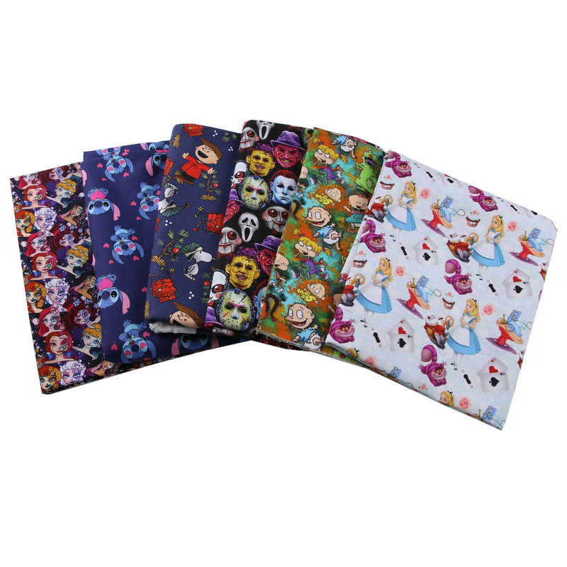 Высокоплотный 100% хлопок, поплин, ткань для одежды, синий цвет, мультяшный Полиэстер, Хлопок, домашний текстиль, ткань двора