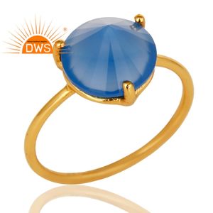 แหวนพลอยแคลซิโดนีสีน้ำเงินทรงพีระมิด แหวนเงินชุบทอง ดีไซน์เนอร์ ผู้จำหน่ายเครื่องประดับ คอลเลคชั่นวินเทจ - Product Image 2