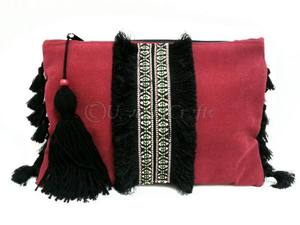 กระเป๋าคลัทช์ฮิปปี้โบฮีเมียนสีแดงพร้อมพู่และพู่สไตล์ชาติพันธุ์ผู้หญิงกระเป๋าถือ - Product Image 2