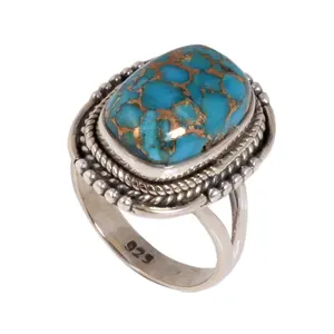 مدهش تصميم النحاس الأزرق الفيروز 925 الاسترليني خاتم فضة