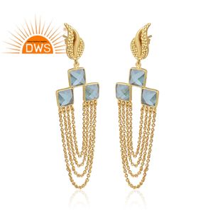 Dernier design 2026 Boucles d'oreilles pendantes en topaze bleue naturelle pour femme, bijoux de mode, fabricant - Product Image 2