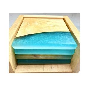 Epoxy Resin Square <b>coaster</b> and Wood Stand Eco Friendly Luxury Solid Wood and Epoxy Resin Craft Tea <b>Drink</b> Cup <b>Coasters</b> - Product Image 5