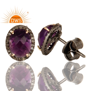 Pendiente de tuerca de piedras preciosas de amatista Natural de Plata de Ley 925 para mujer, Joyería de diamantes para mujer, regalo para ella - Product Image 3