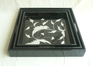 Squared Phục Vụ Khay Sơn Mài Bằng Gỗ Khay Với Xử Lý Khay Phục Vụ - Product Image 5