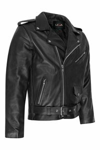 Chaqueta de motorista Unisex, color negro azabache 100%, cuero Fox, cierre, disponible en todos los colores - Product Image 2