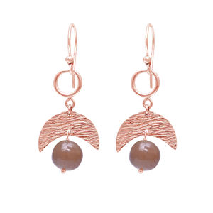 Pendientes colgantes de piedra lunar de melocotón de Plata de Ley 925 sólida, joyería chapada en oro hecha a mano, estilo moderno para bodas y regalos - Product Image 3