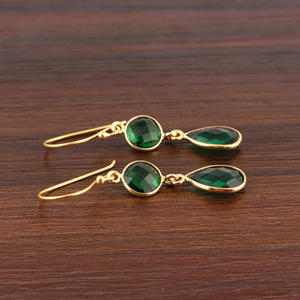 Personnalisé femmes mode larme boucles d'oreilles goutte à facettes Aqua Quartz poire Double pierre plaqué or lunette réglage bijoux - Product Image 6