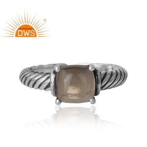 Prong Smoky Quartz Gemstone Ring Twisted Designer Oxidized 925 Sterling Silver Adjustable Ring Jewelry Manufacturer - Product Image 2