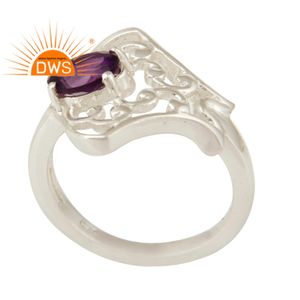 Bague de Cocktail en argent massif, pierre précieuse d'améthyste naturelle, perle ovale, bijoux pour filles, vente en gros - Product Image 1