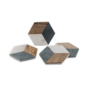 Posavasos de piedra de mármol seguro para una forma hexagonal saludable ecológica Juego de posavasos con almohadilla de copa de mármol blanco y madera para uso en fiestas y - Product Image 4