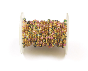 Rosario de Turmalina Natural Hecho a Mano con Cuentas Chapadas en Oro, Joyería de Moda Artística y Moderna - Product Image 1