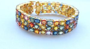 Handmade Natural Multi Sapphire Tennis Bracelet 18K Fine Yellow Gold Gemstone Bracelet Wholesale Custom Jewelry for Men Women