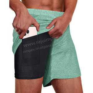 Men's 2 in 1 Active Running <b>Shorts</b> <b>with</b> 2 <b>Zipper</b> <b>Pocket</b> - Product Image 4