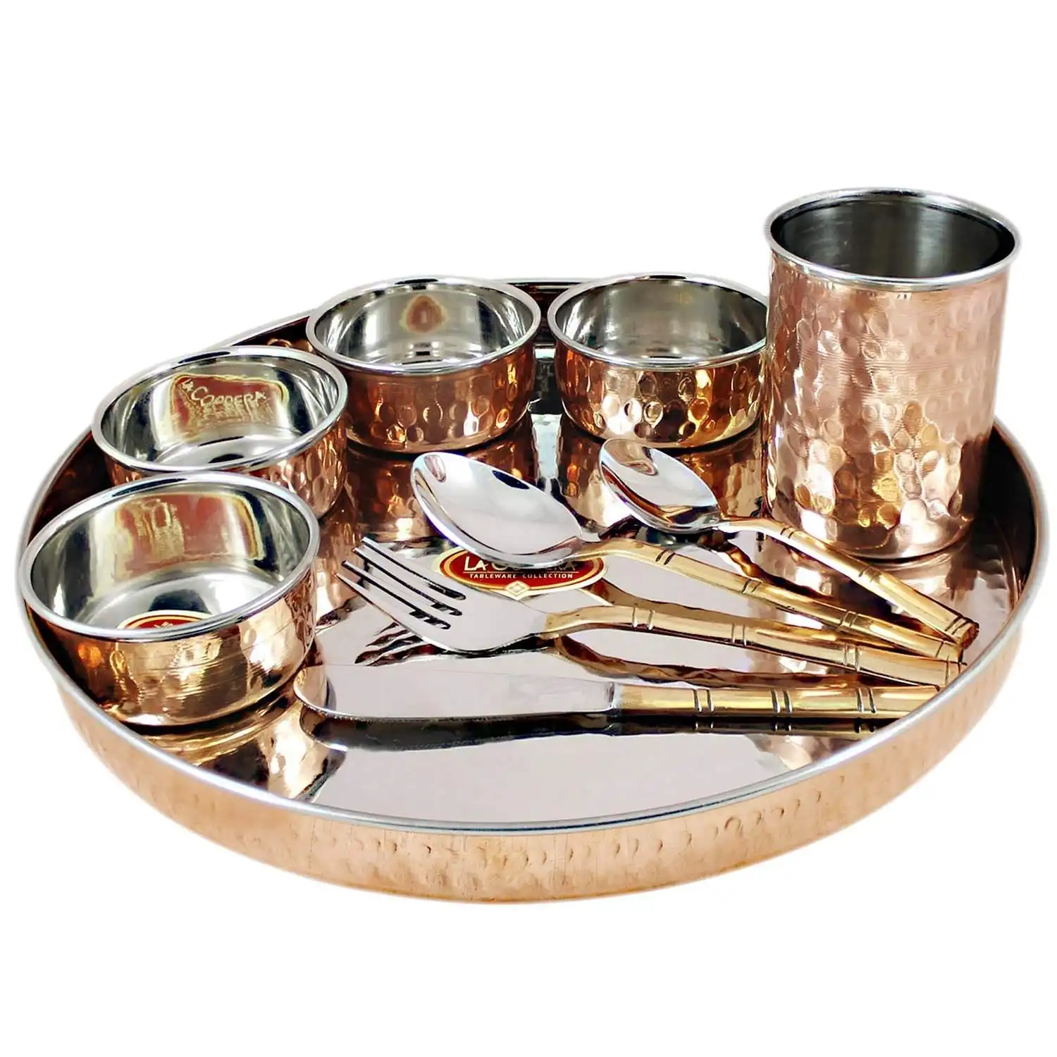 Plato de cena grande indio/Thali, juego de mesa de comedor de cobre sólido de alta calidad