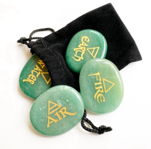 หินคริสตัลหินธรรมชาติสีเขียว,ชุดสัญลักษณ์ธาตุไฟในน้ำโลกหินปาล์มเสริมฮวงจุ้ยถุงของขวัญฟรี - Product Image 4