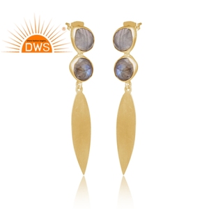 Nouvelle boucle d'oreille pendante en laiton avec pierre de labradorite pour femmes, fabricant et fournisseur de bijoux - Product Image 2