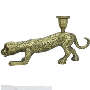 Elegant Antique <b>Brass</b> Leopard Design Metal <b>Candlestick</b> <b>Holder</b> Old-World Style for Home Decor for Candle Jars or Lanterns - Product Image 1