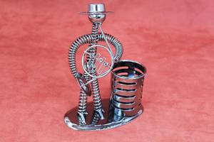 Handmade Grey Metal Bunny Tricycle Pen <b>Holder</b> Customized Shape Stylish Desk Organizer Stand Perfect for <b>Stationery</b> Storage - Product Image 4