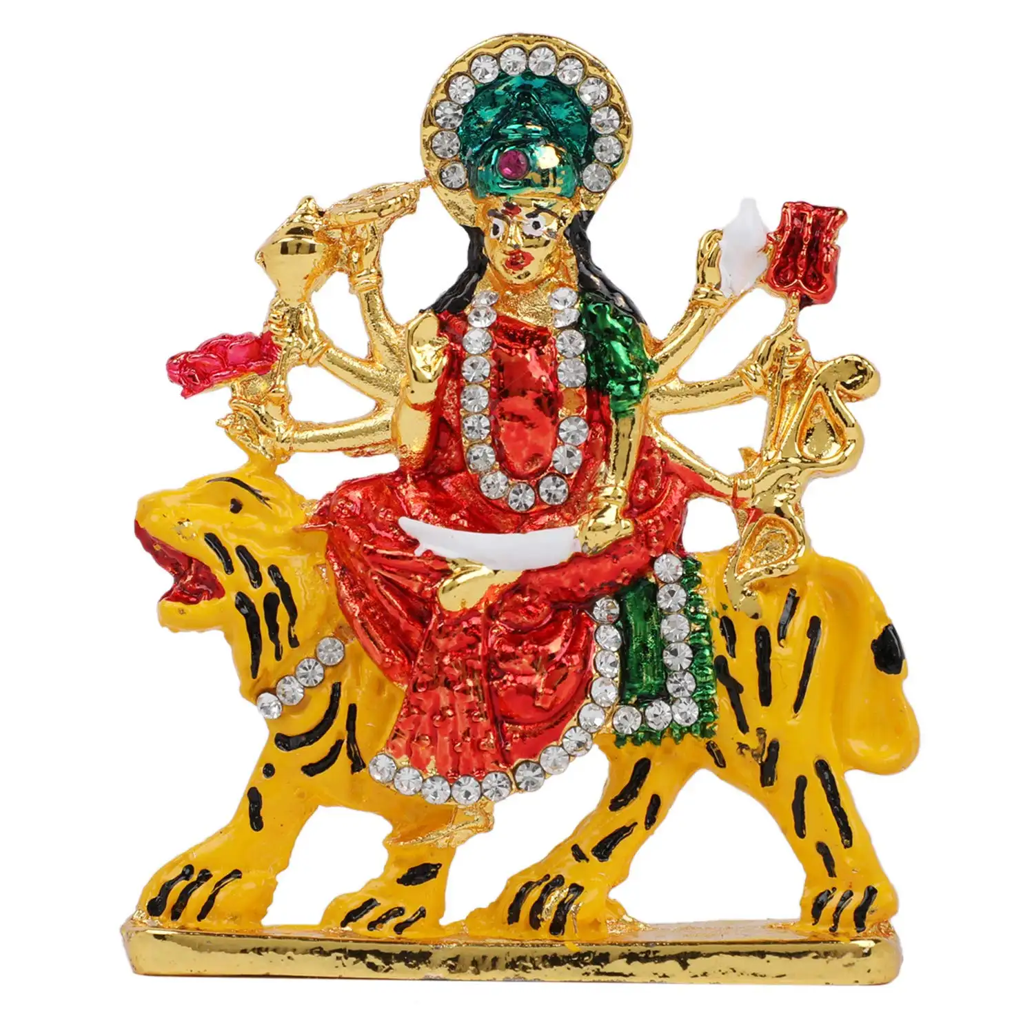 Maa Durga Sherawali MATA Idol on Lion Металлическая Статуя для приборной панели автомобиля для домашнего декора (разные цвета)