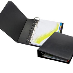 High Quality Large Size Genuine Leather A5 Notebook Planner <b>4</b> <b>Ring</b> <b>Binder</b> Black PU Folder Portfolio for Businessman Filing - Product Image 1