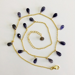 Iolite-Plata de Ley 925, gemas preciosas chapadas en oro puro, 45 cm Cadena de eslabones ajustable, collar a la moda - Product Image 4