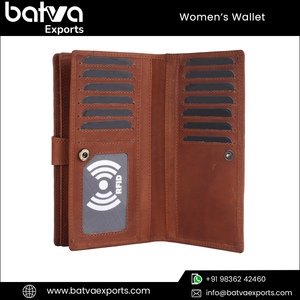 Best Selling Women's Stylish Genuine Leather RFID Blocking <b>Long</b> <b>Wallet</b> Multiple Card Slots Zipper Closure Leading PU Material - Product Image 3