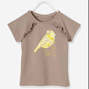 Camiseta de Manga Corta con Cuello Redondo para Niñas MOMO BD, 100% Algodón Ecológico, Transpirable, con Estampado Animal, Teñido en Prenda, Ropa Casual - Product Image 1