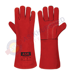 Red Welding Gloves Cow Split Leather Heavy Duty EN 388 EN 407 Cut Heat Resistant Mechanics <b>Welder</b> Glove - Product Image 3