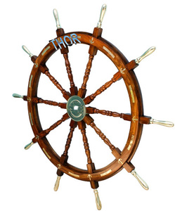 พวงมาลัยเรือโจรสลัด,ทำจากไม้งานฝีมือขนาดเต็มรูปแบบติดผนังทองเหลือง - Product Image 3
