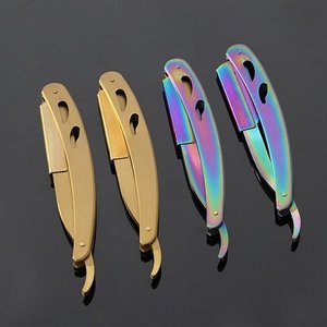 มีดโกนหนวดสำหรับผู้ชายมีดโกนหนวดแบบพับได้ขอบตรงทำจากสแตนเลสอเนกประสงค์พร้อมด้วยสีทองหลากสี - Product Image 2