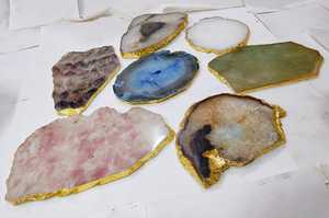 Platos y posavasos de ágata de piedras preciosas azules del océano naturales adecuados para tiendas de decoración del hogar - Product Image 5