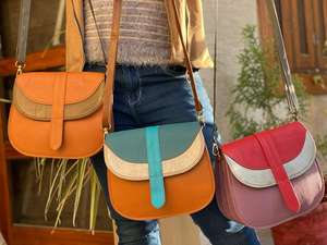 Bolso de mano de piel auténtica para mujer, bandolera de cuero reciclada, multicolor - Product Image 5