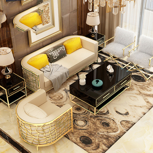 Canapé morden personnalisé, ensemble salon, cadre en acier inoxydable or, ensemble canapé de luxe en velours - Product Image 1