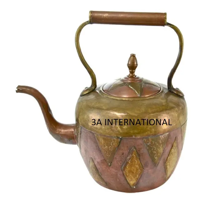 Tetera de té con acabado antiguo, diseño grabado, precio al por mayor, venta directa de fábrica, fabricada por la India