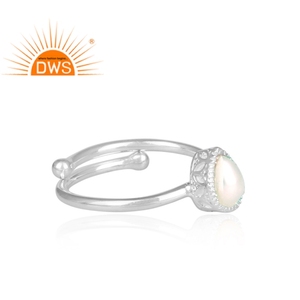 Anillo de Plata de Ley 925 con diseño de corona, joyería fina hecha a mano con piedra preciosa de perla blanca y cabujón de pera - Product Image 3