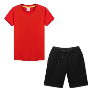 Camiseta de algodón negra con cinta de Logo rojo, conjunto de dos piezas, camisetas y pantalones cortos - Product Image 4