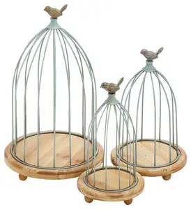 Powder Coated Metal Bird Cage Round Shape Bottom Wooden