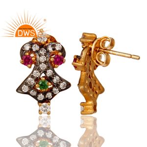 Boucles d'oreilles rondes en zircone pour femmes, Multi clous, plaqué or jaune, en argent Sterling 925, possibilité de vente en gros - Product Image 3