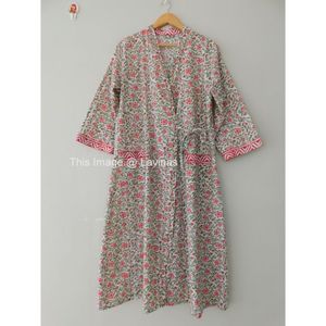 Aantrekkelijke Bloemenblok Bedrukte Badjas Lange Korte Gebloemde Kimono Gewaden Puur Katoen Western Stijl Zomer Thermisch Plus Size - Product Image 1