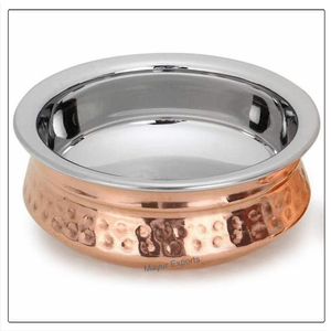 Plat de service rond en cuivre martelé avec chargeur en acier inoxydable Boîte à lunch à usage domestique pour hôtels - Product Image 2