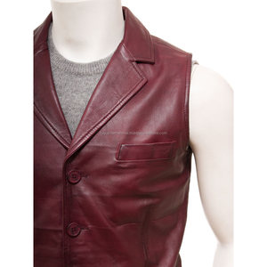 Gilet de moto en cuir véritable pour hommes, Logo personnalisé de marque privée - Product Image 4