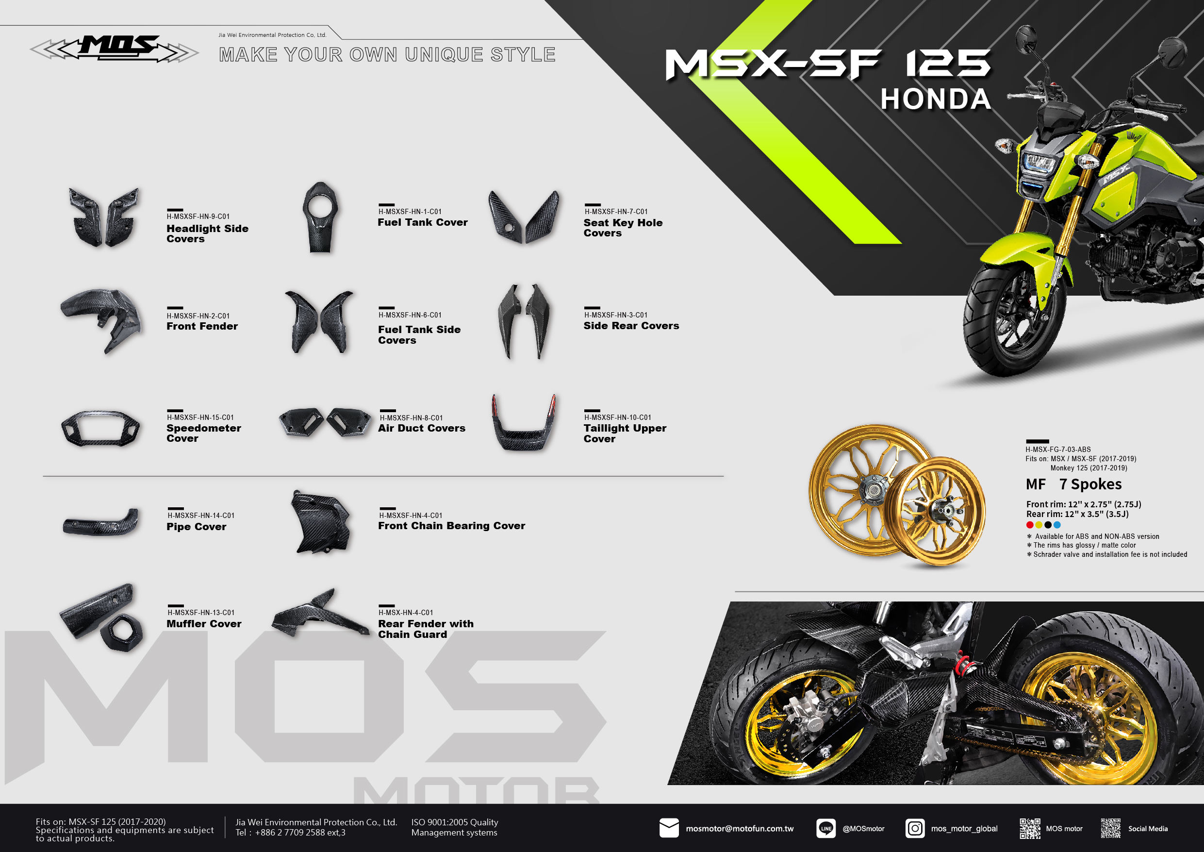 MOS Carbon Fiber Fairing Parts and Accessories for Motorcycle Honda MSX SF  125 Grom 125