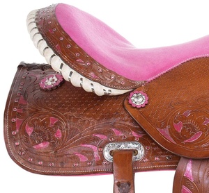 Selle de course en cuir véritable rose et cristal Selle anglaise de style occidental pour l'équitation - Product Image 2